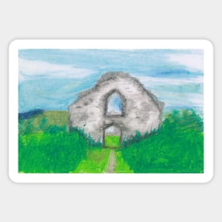 Hen Eglwys, Chapel on the Hill - Pastel Drawing Sticker